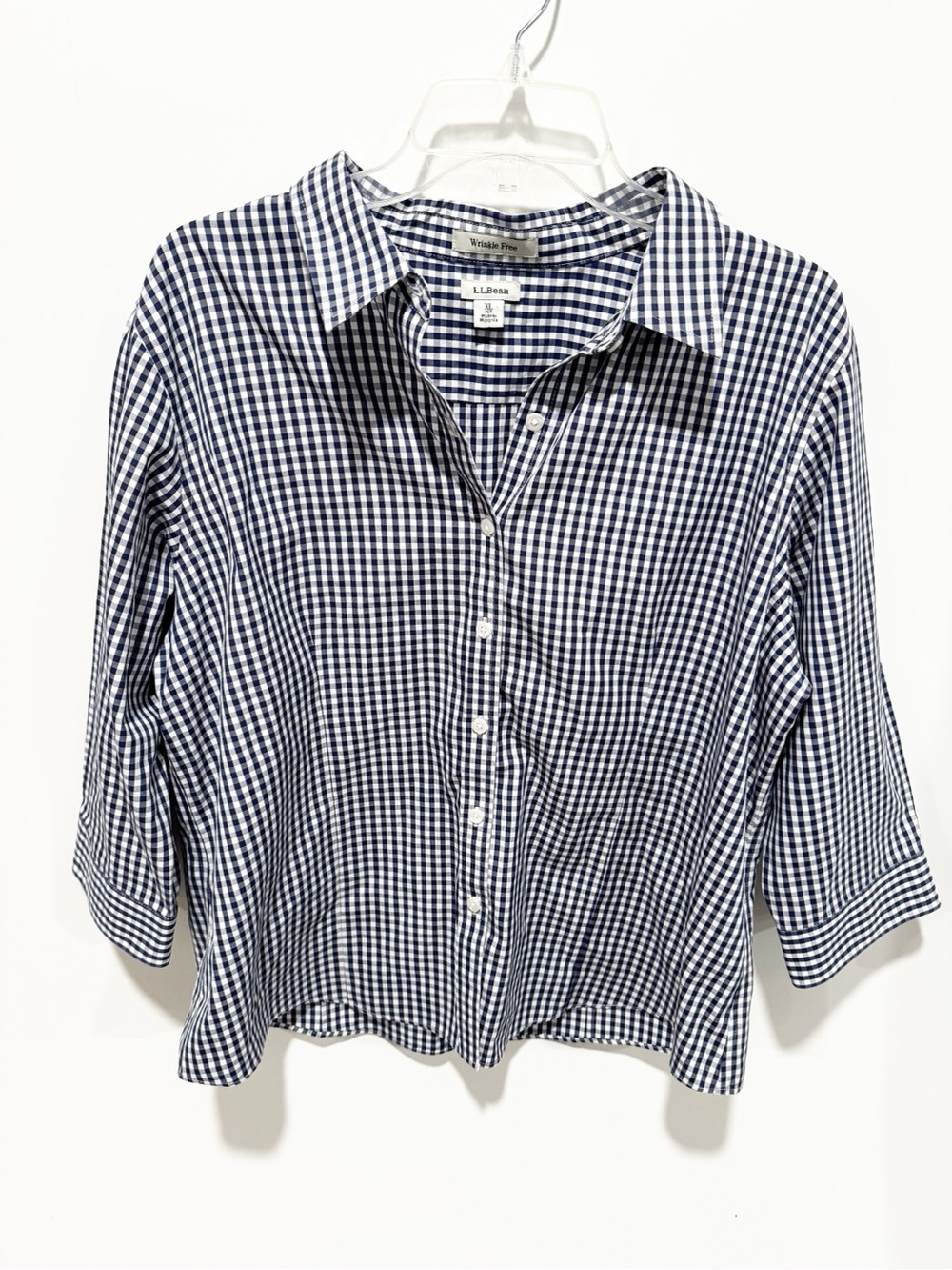 L.L. Bean Navy and White Gingham Button-Down Shirt